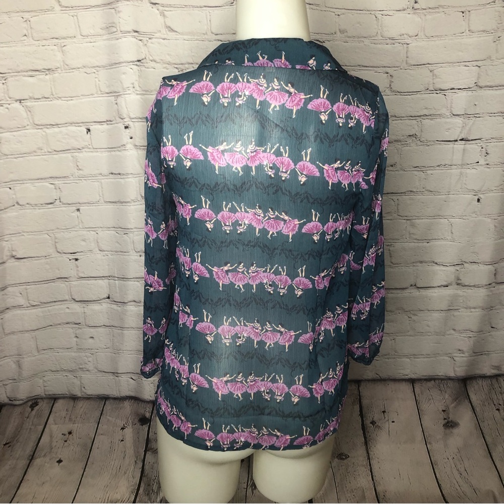 Modcloth Ballerina button down sheer Ballet / ballerina Print Blouse Top size M - Picture 5 of 16